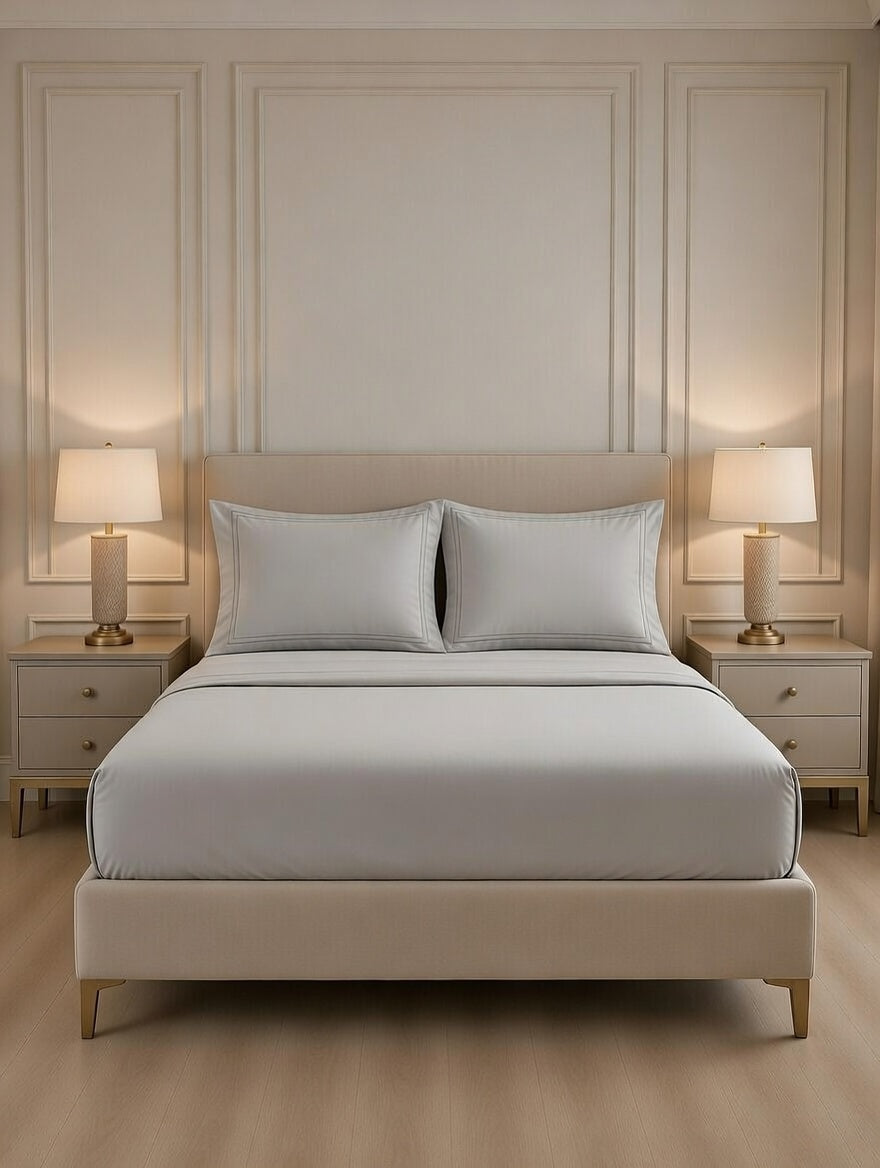 Light Grey Cotton Embroidery Bedsheet | 300 TC | King Size