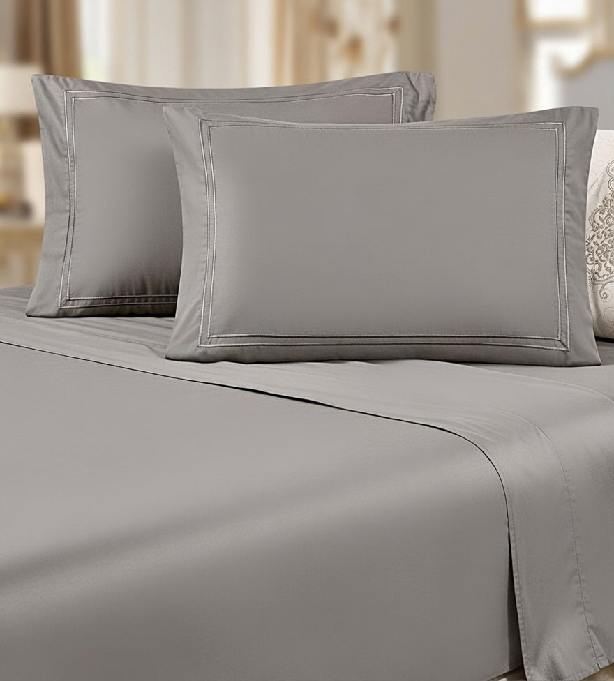 Dark Grey Cotton Embroidery Bedsheet | 300 TC | King Size