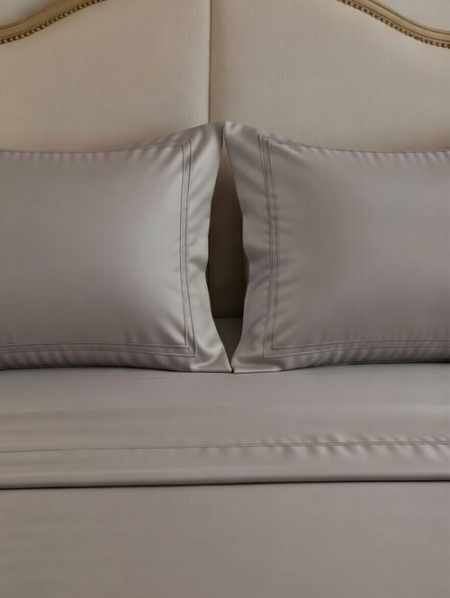 Dark Grey Cotton Embroidery Bedsheet | 300 TC | King Size