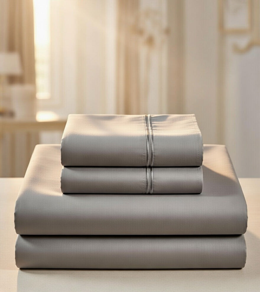 Dark Grey Cotton Embroidery Bedsheet | 300 TC | King Size