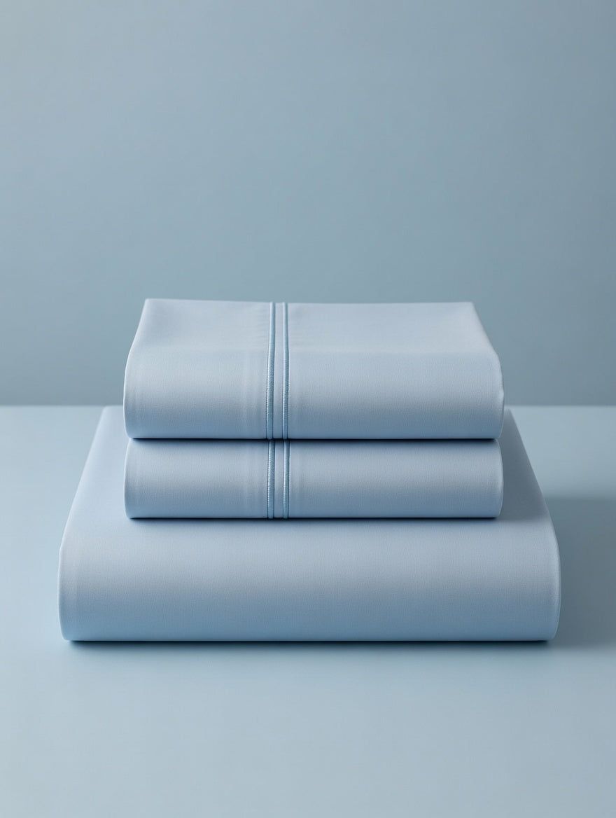 Powder Blue Cotton Embroidery Bedsheet | 300 TC | King Size