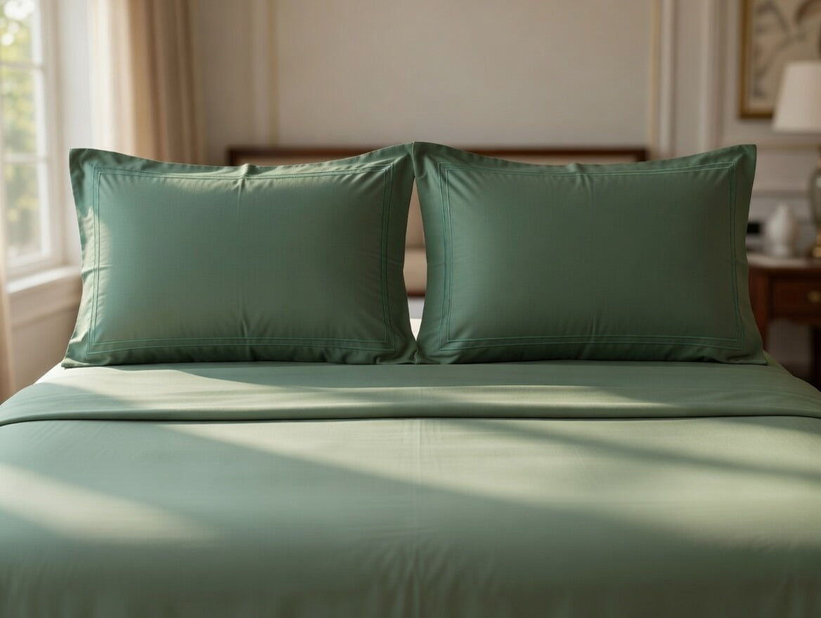 Olive Green Cotton Embroidery Bedsheet | 300 TC | King Size