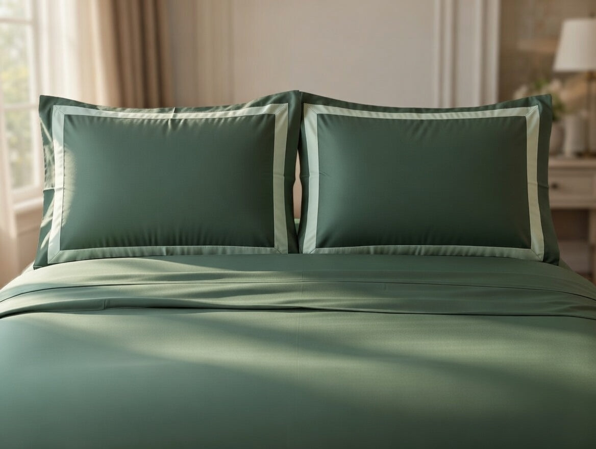 Olive Green Cotton Bedsheet Set | 300 TC | King Size